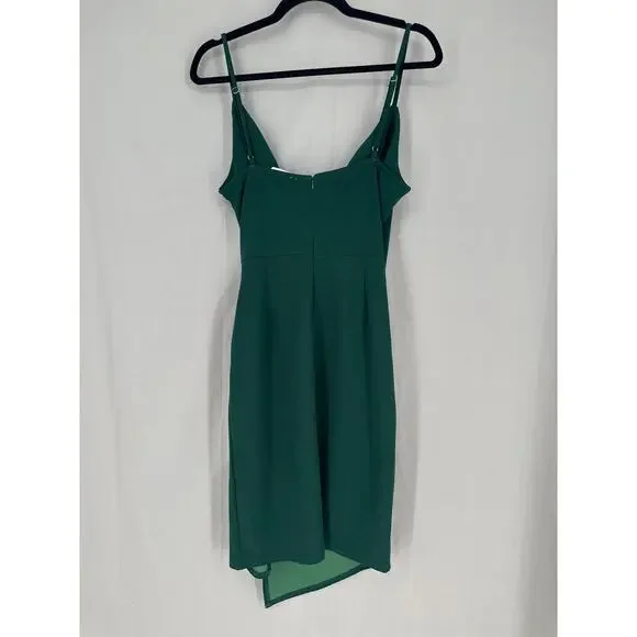 Altard State Dress Womens Medium Green Midi Party V Neck Ruched Stretch Dark - Picture 3 of 9